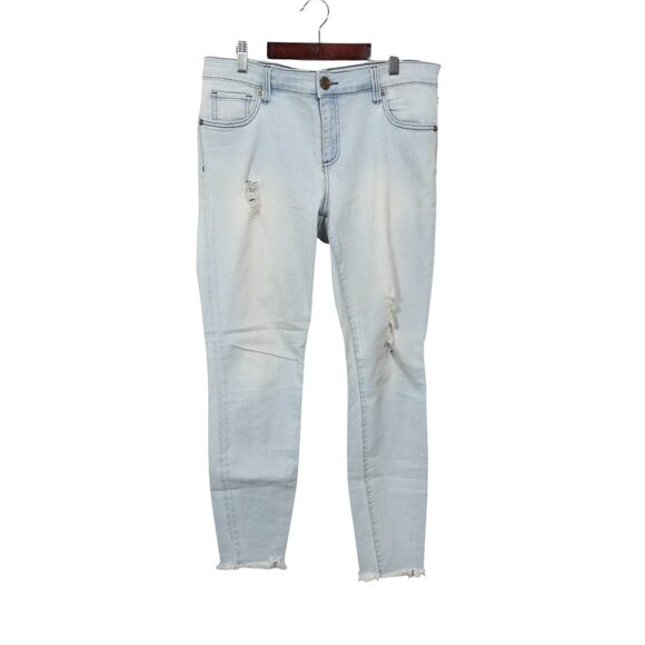 Kut from the Kloth Ankle Skinny White Light Blue Denim SZ 10 Raw Hem 28" L - Picture 1 of 13
